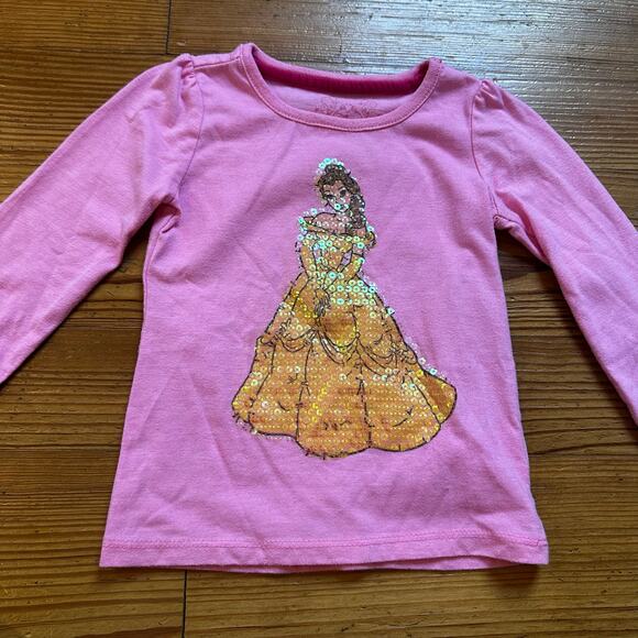 Disney Princess pink long sleeve Beauty and the Beast Belle sequin shirt SIZE 3T - Picture 1 of 4